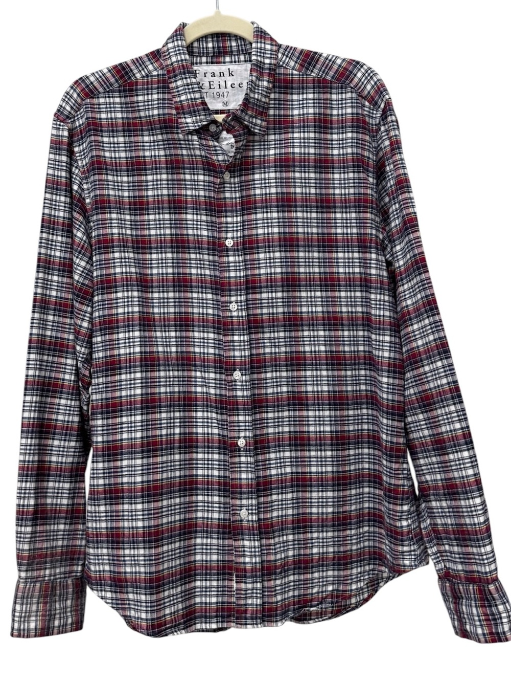 Frank & Eileen Finbar Men’s Burgundy Navy Plaid Button Front Shirt Sz Medium
